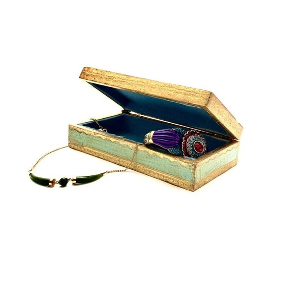 Box Other - Jewellery Box Italian Florentine with Golden Design Old Vintage Gift Decor